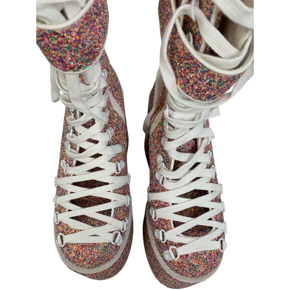 Rare Dolls Kill Club EXX Confetti Rainbow Platform Boots 8 C10523 Festival New - Picture 9 of 10